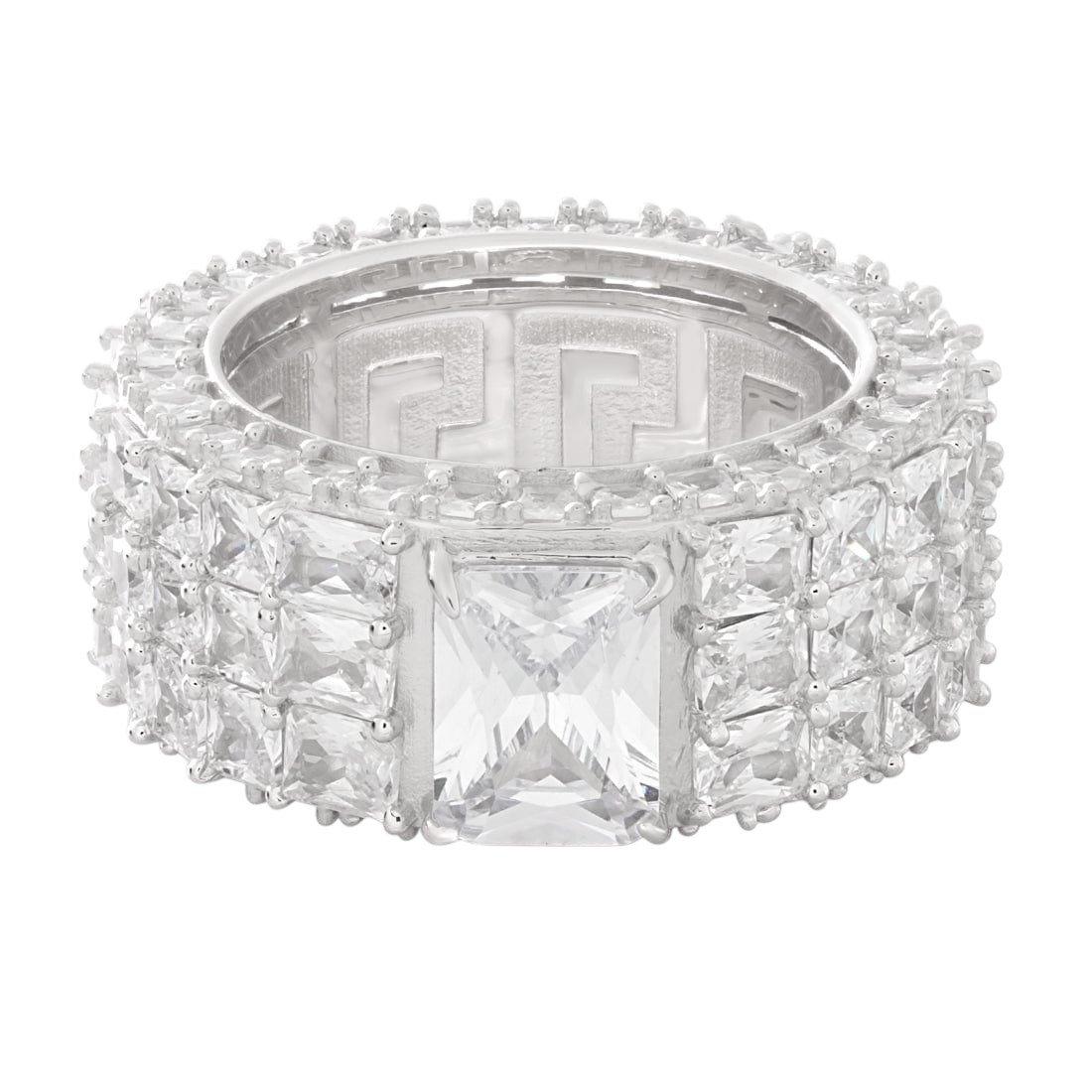 King Ice Triple-Row Signet Ring - White Gold - WHITE GOLD
